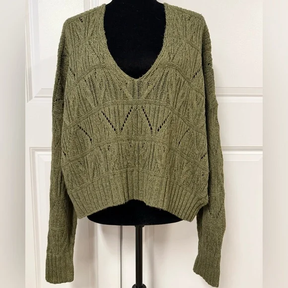 Express Open Knit Olive Green Sweater - Picture 1 of 6